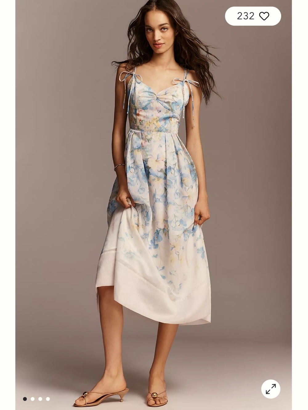 en saison holly blue floral print tie shoulder midi sun dress size small NEW
